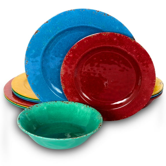 Studio California Mauna 12-Piece Melamine Dinnerware Set in 4 Assorted Crackle Decal Colors