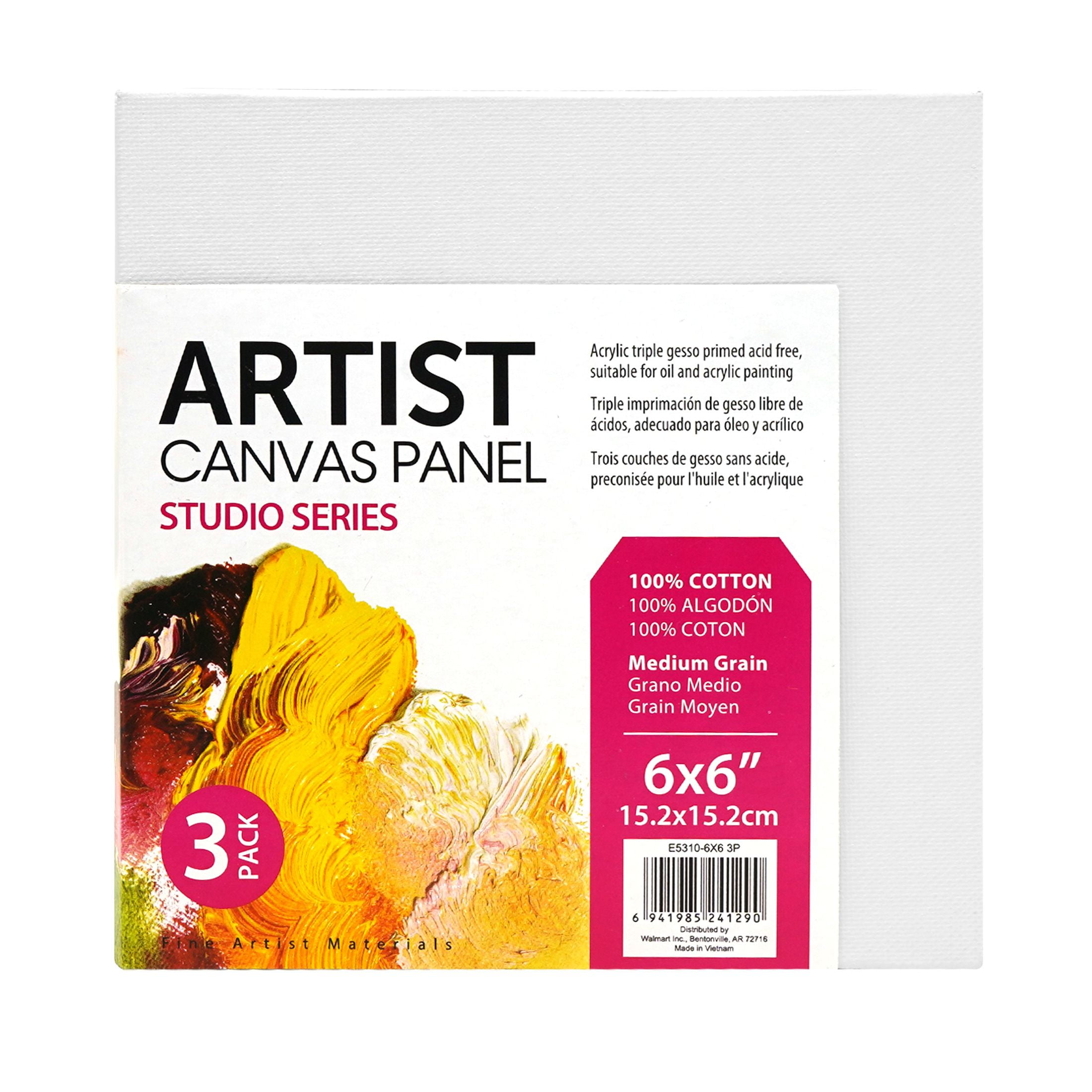 Studio Canvas Panel, 100% Cotton Acid Free Canvas, 6X6, 3 Pieces 