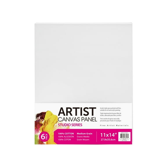 Studio Canvas Panel, 100% Cotton Acid Free White Canvas, 11"X14", 6 Pieces, Academic Canvas, Great Chioce for Beginners and Hobbyists of All Skill Levels.