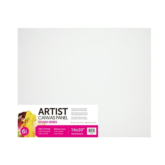 Studio Canvas Panel, 100% Cotton Acid Free White Canvas, 16"X20", 6 Pieces, Academic Canvas, Great Chioce for Beginners and Hobbyists of All Skill Levels.