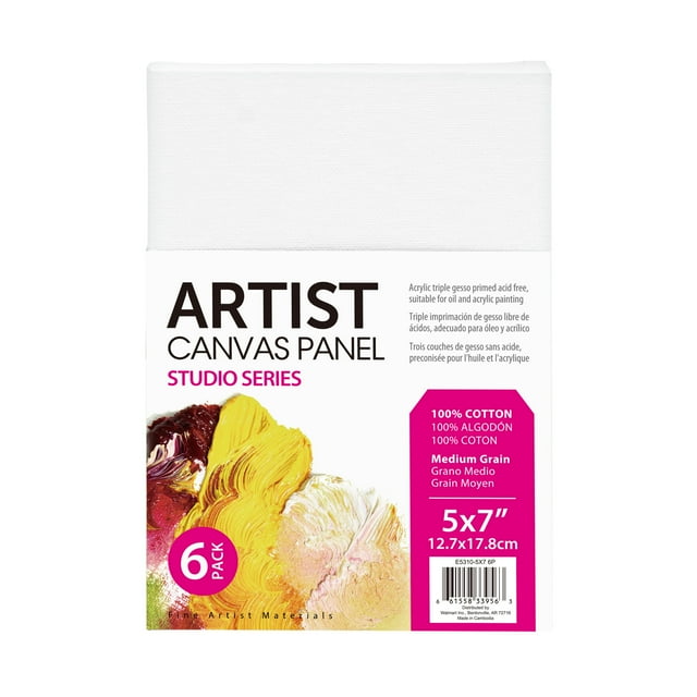 Studio Canvas Panel, 100 Cotton Acid Free White Canvas, 5"X7", 6
