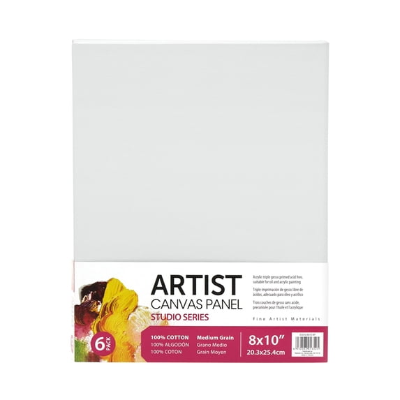 Studio Canvas Panel, 100% Cotton Acid Free White Canvas, 8"X10", 6 Pieces