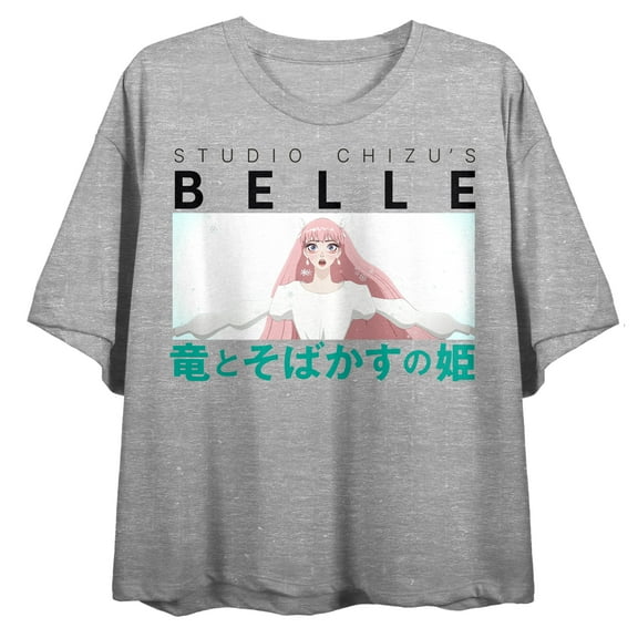 Studio Chizu's Belle Character Screengrab Crew Neck Short Sleeve Gray Heather Women's Crop Top-S