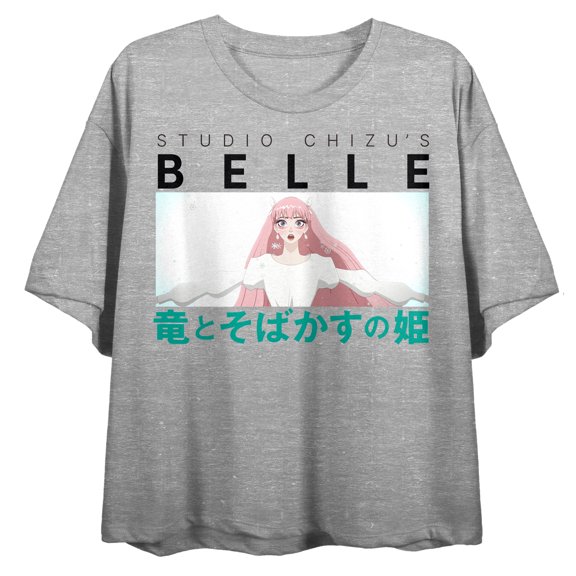 Studio Chizu's Belle Character Screengrab Crew Neck Short Sleeve Gray Heather Women's Crop Top-XL