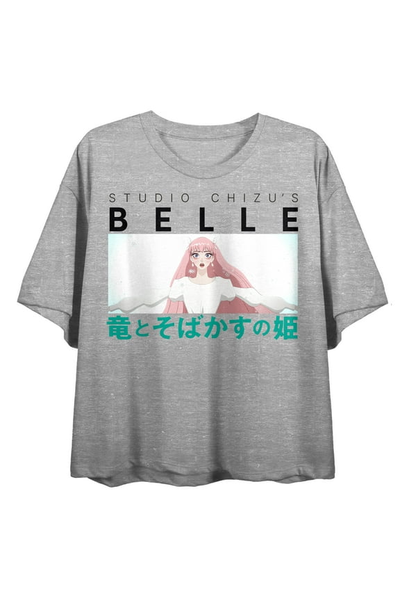 Studio Chizu's Belle Character Screengrab Crew Neck Short Sleeve Gray Heather Women's Crop Top-XL