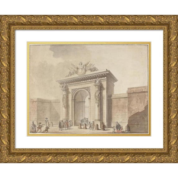 Studio of Claude Nicolas Ledoux 18x14 Gold Ornate Wood Frame and Double Matted Museum Art Print Titled - Portal of the Hotel D'Uzes, Rue Montmartre, Paris (1768 or 1784)