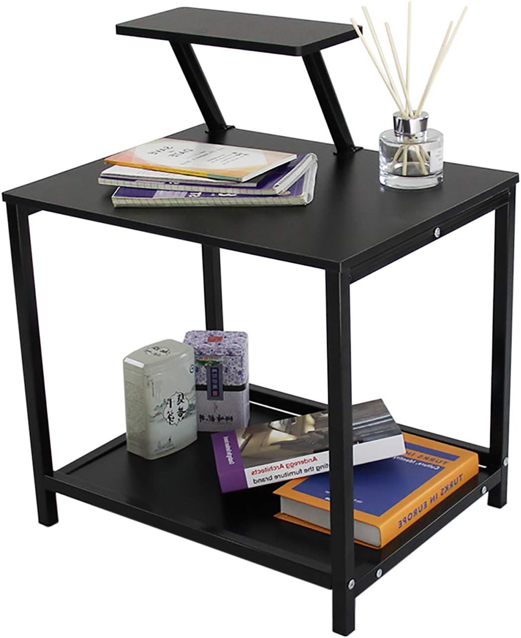 Studio Collection End Table/Night Stand/Coffee Table, Espresso Movable top Shelf Steel