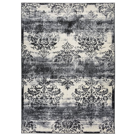 Studio Collection Vintage French Damask Design Contemporary Modern Area Rug Rugs 3 Different Color Options (Damask Ivory / Grey, 5 x 7)