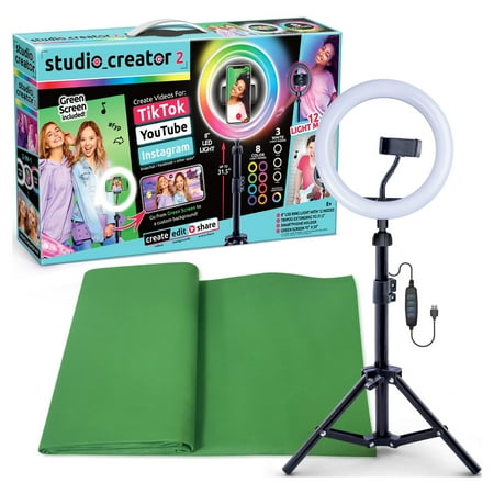 Studio Creator 8" Multicolor LED Ring Light with Tripod, Green Screen, and Phone Holder price history and forecast - Canal Toys 872006
