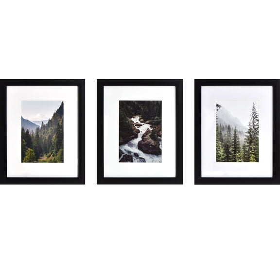Studio Decor 3 Pack Gallery Black Frame with Mat - Classic Wall Photo Frame Set, White Mat, Modern Black Finish, 8" x 10" / 5" x 7" Display, 1 Pack