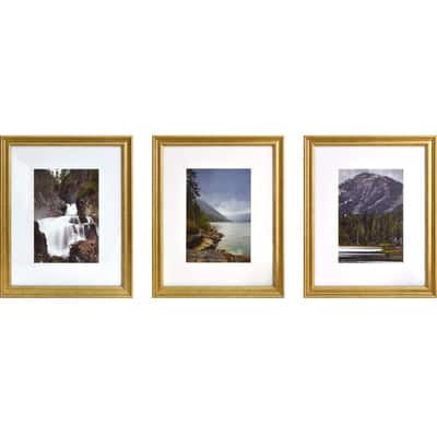 Studio Decor 3 Pack Gallery Gold Frame with Mat – Elegant Wall Photo Frame Set - Polished Gold Finish - 11" x 14" / 8" x 10" Display - 1 Pack