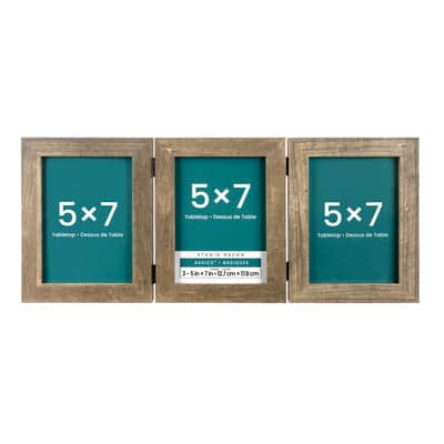 Studio Decor Basics 3-Opening Gray Hinged Frame – Modern Triple Photo Frame - Foldable Tabletop & Wall Display - 5" x 7" Image Capacity - 1 Pack