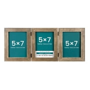 Studio Decor Basics 3-Opening Gray Hinged Frame - Modern Triple Photo Frame, Foldable Tabletop & Wall Display, 5 x 7 Image Capacity, 1 Pack