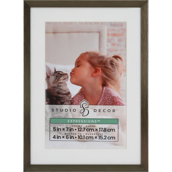 Studio Decor Expressions Aluminum Frame with Mat - Sleek Modern Photo Display, Pewter Finish, 5" x 7" Frame / 4" x 6" Mat, 1 Pack