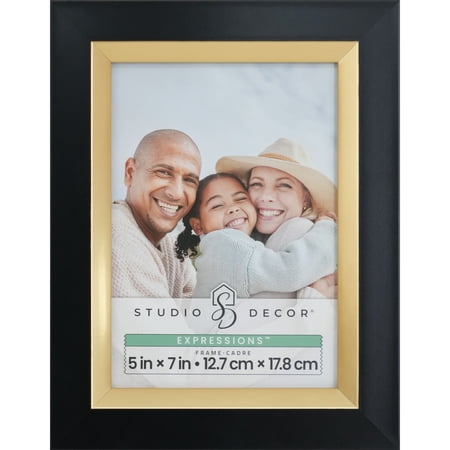 Studio DÃ©cor Expressions Black Frame with Gold Inner Trim â€“ Elegant Photo Display - Black & Gold - 5" x 7" - 1 Pack