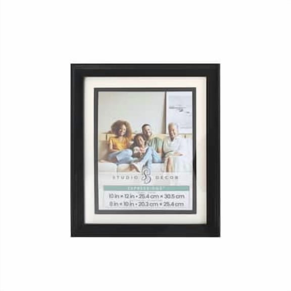 Studio Decor Expressions Black Tabletop Frame with Mat Modern Photo Frame - White & Black Beveled Mat - Classic Black Finish - 10" x 12" / 8" x 10" Display