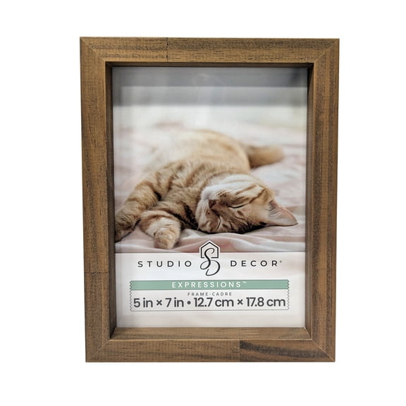 Studio Decor Expressions Brown Linear Wood Frame - Rustic Tabletop & Wall Photo Frame, Natural Woodgrain Finish, 5" x 7" Display, 1 Pack