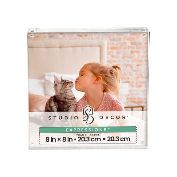 Studio Decor Photo Frame, Acrylic Block Magnetic Floating Display, Clear, 8" x 8", 1-Pack