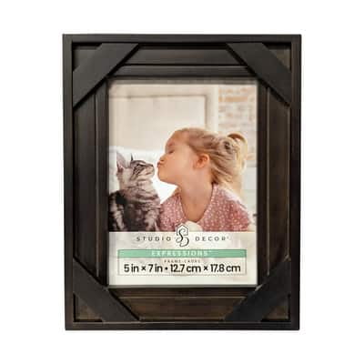 Studio Decor Expressions Espresso Cross-Corner Wood Frame Rustic Tabletop & Wall Photo Frame - Brown Wood Finish - 5" x 7" Display - 1 Pack