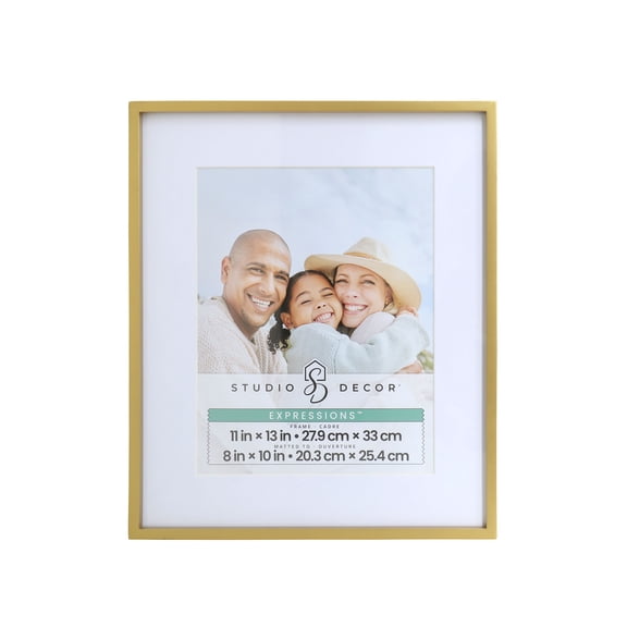 Studio Decor Expressions Gold Sydney Frame with Mat - Elegant Wall Photo Frame, Polished Gold Finish, 11" x 13" / 8" x 10" Display, 1 Pack
