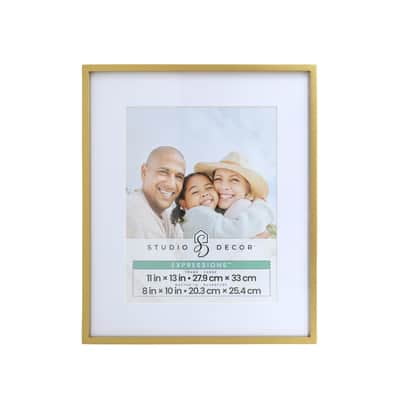 Studio Decor Expressions Gold Sydney Frame with Mat – Elegant Wall Photo Frame - Polished Gold Finish - 11" x 13" / 8" x 10" Display - 1 Pack
