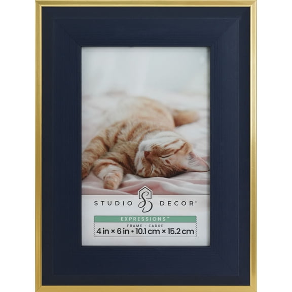 Studio Décor Expressions Navy Blue Frame with Gold Trim – Classic Photo Display - Blue & Gold - 4" x 6" - 1 Pack