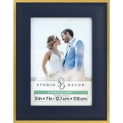 Studio Décor Expressions Navy Blue Frame with Gold Trim – Elegant Photo Display - Blue & Gold - 5" x 7" - 1 Pack
