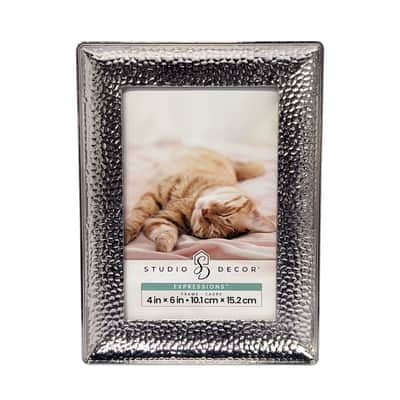 Studio Decor Expressions Silver Hammered Metal Frame – Classic Tabletop & Wall Photo Frame - Textured Metallic Finish - 4" x 6" Display - 1 Pack