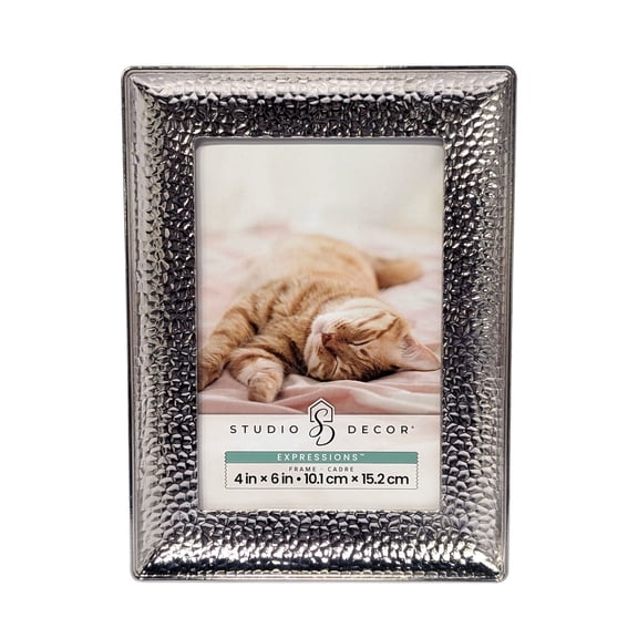 Studio Decor Expressions Silver Hammered Metal Frame - Classic Tabletop & Wall Photo Frame, Textured Metallic Finish, 4" x 6" Display, 1 Pack