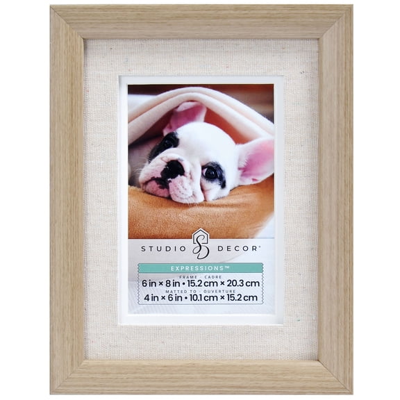 Studio Decor Expressions Tabletop Frame with Natural Linen Mat - Classic Woodgrain Photo Display, Brown, 6" x 8" Frame / 4" x 6" Mat, 1 Pack
