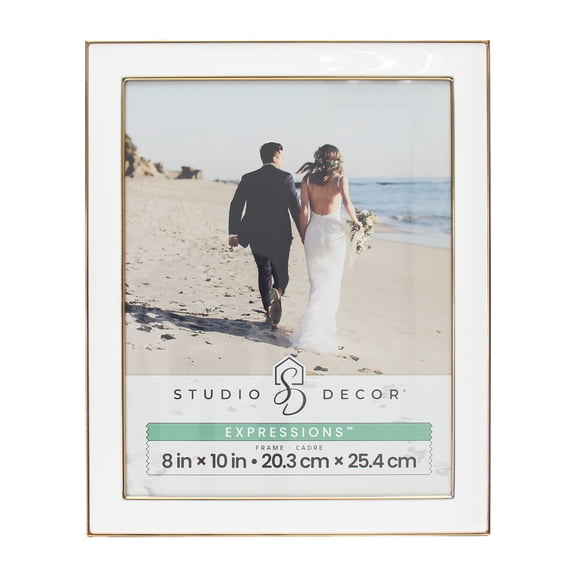 Studio Decor Expressions White Frame with Gold Outline - Elegant Wall Photo Display, Gold & White, 8" x 10", 1 Pack