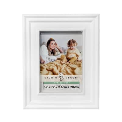 Studio Decor Expressions White Frieze Frame – Decorative Tabletop & Wall Photo Frame - Sculpted Design - White Finish - 5" x 7" Display - 1 Pack