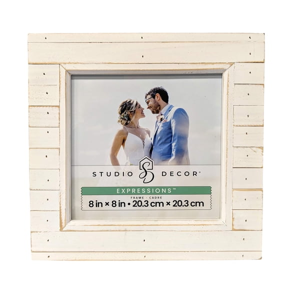 Studio Decor Picture Frame, Salvage Chic Whitewashed Wood with Easel, White, 8" x 8", 1-Pack