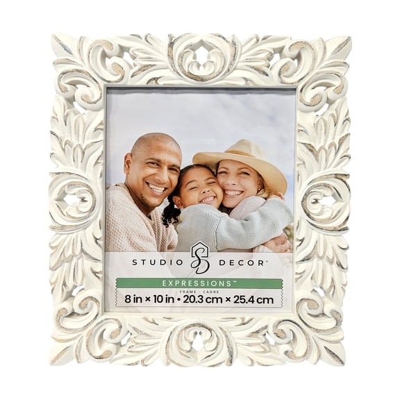 Studio Decor Tabletop Frame, Fleur-De-Lis Cutouts, Whitewash, 8" x 10", 1-Pack