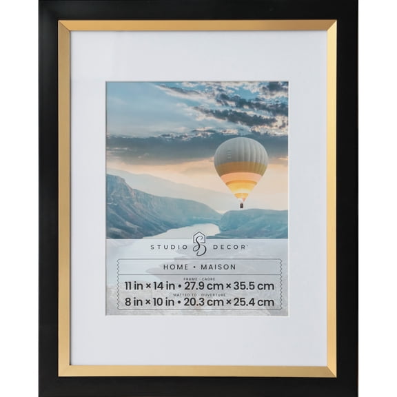 Studio Decor Home Black & Gold Frame with Mat - Elegant Wall Photo Frame, White Mat, Dual-Tone Black and Gold Finish, 11" x 14" / 8" x 10" Display, 1 Pack