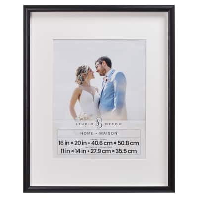 Studio Decor Home Black Prescott Frame with Mat – Modern Wall Photo Frame - White Mat - Classic Black Finish - 16" x 20" / 11" x 14" Display - 1 Pack