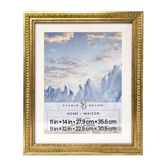 Studio Decor Fredrick Picture Frame with White Mat, Metallic Gallery Wall Accent, Gold, 9" x 12" (11" x 14" Unmatted), 1-Pack