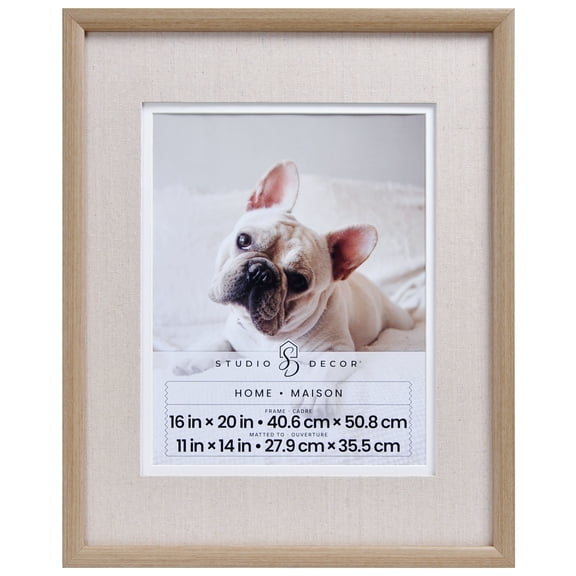 Studio Decor Home Natural Brown Wall Frame with Linen Mat - Rustic Photo Frame, Double Mat with Linen & White Detail, 16" x 20" / 11" x 14" Display, 1 Pack
