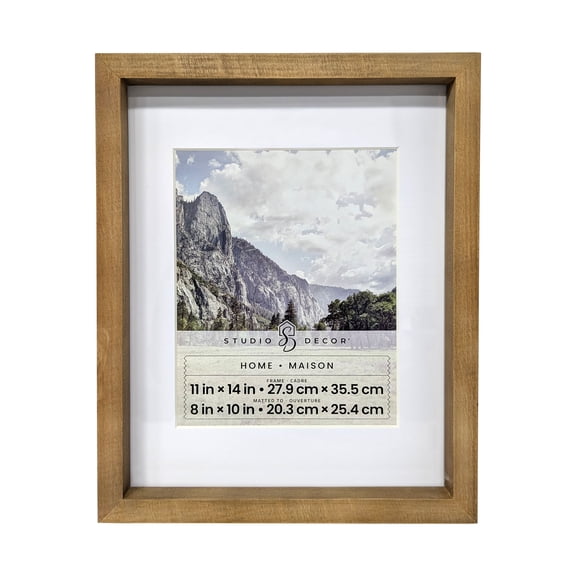 Studio Decor Home Natural Walnut Stain Wood Frame with Mat - Rustic Wall Photo Frame, White Mat, Warm Brown Finish, 11" x 14" / 8" x 10" Display, 1 Pack
