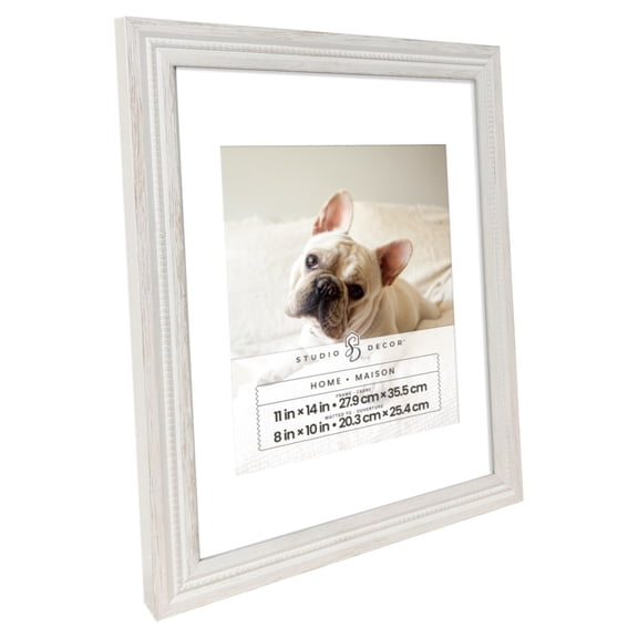 Studio Decor Picture Frame - Traditional Grooved Wood with Thick Glass - Whitewash - 8" x 10" Image - 1-Pack
