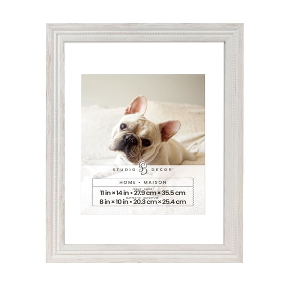 Studio Decor Picture Frame, Traditional Grooved Wood with Thick Glass, Whitewash, 8" x 10" Image, 1-Pack