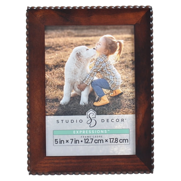 Studio Decor Picture Frame, Beaded Edge Stained Wood with Easel, Brown, 5" x 7", 1-Pack