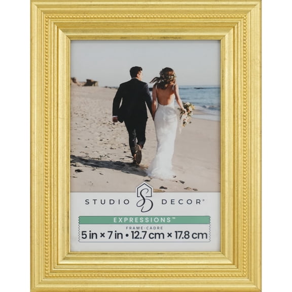 Studio Decor Picture Frame - Beveled & Beaded Moulding w/ Easel - Metallic Gold - 5" x 7" - 1-Pack