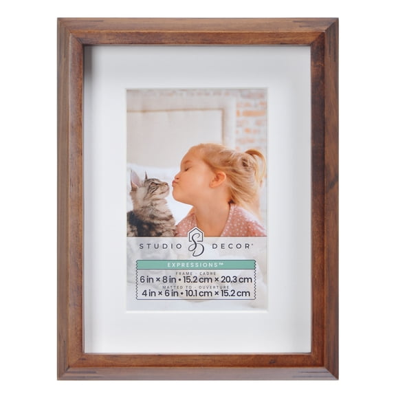Studio Decor Picture Frame - Classic Woodgrain with Mat & Easel - Brown - 6" x 8" / 4" x 6" Mat - 1-Pack
