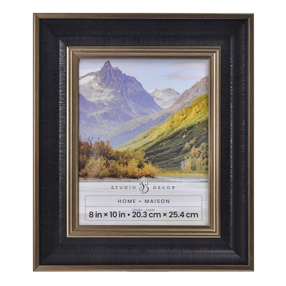 Studio Decor Picture Frame, Leather Cigar Style with Thick Glass Protection, Black and Gold, 8" x 10", 1-Pack
