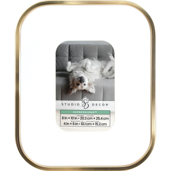 Studio Decor Picture Frame - Rounded Corner Aluminum w/ Mat & Easel - Gold - 8" x 10" / 4" x 6" Mat - 1-Pack
