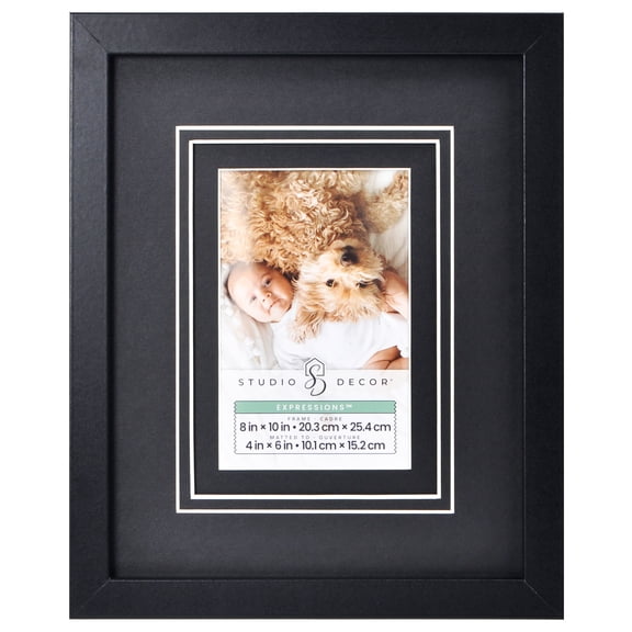 Studio Decor Tabletop Frame, Double Mat, Matte Black, 8" x 10" Unmatted, 1-Pack