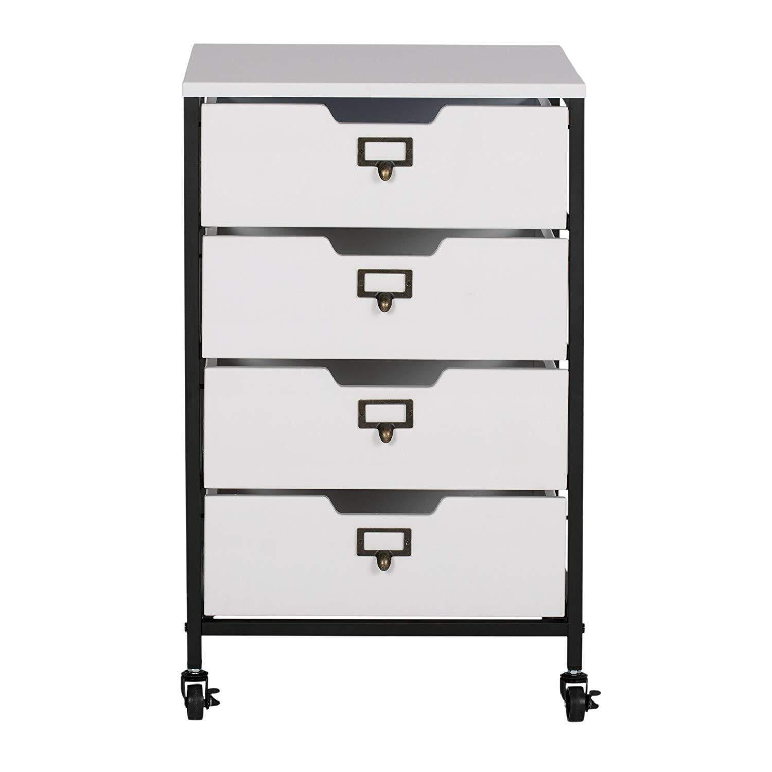 White and Black 4-Drawer Mobile Organizer with Metal Frame