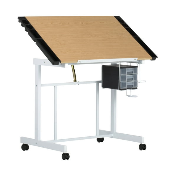 Studio Designs Deluxe Craft Station Mobile Drawing Craft Desk with Adjustable Top and Storage White/Maple