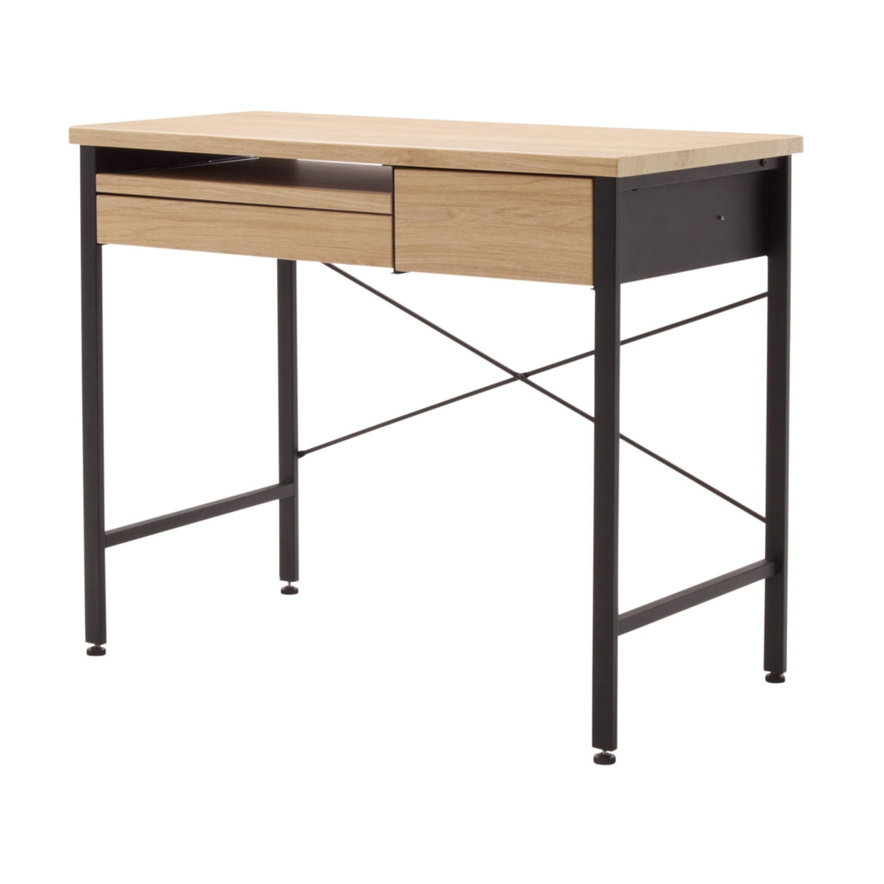 Graphite Black Steel Compact Workstation with Ashwood Drawers